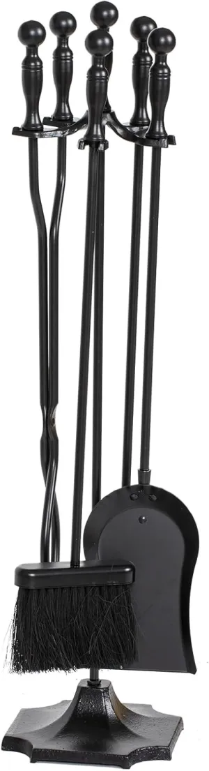 nalone 5 Pieces Fireplace Tools Set, Heavy Duty Wrought Iron Fireplace Accessories Set with Poker, Tong, Shovel, Brush, Fire Place Tools Indoor Outdoor (Black)
