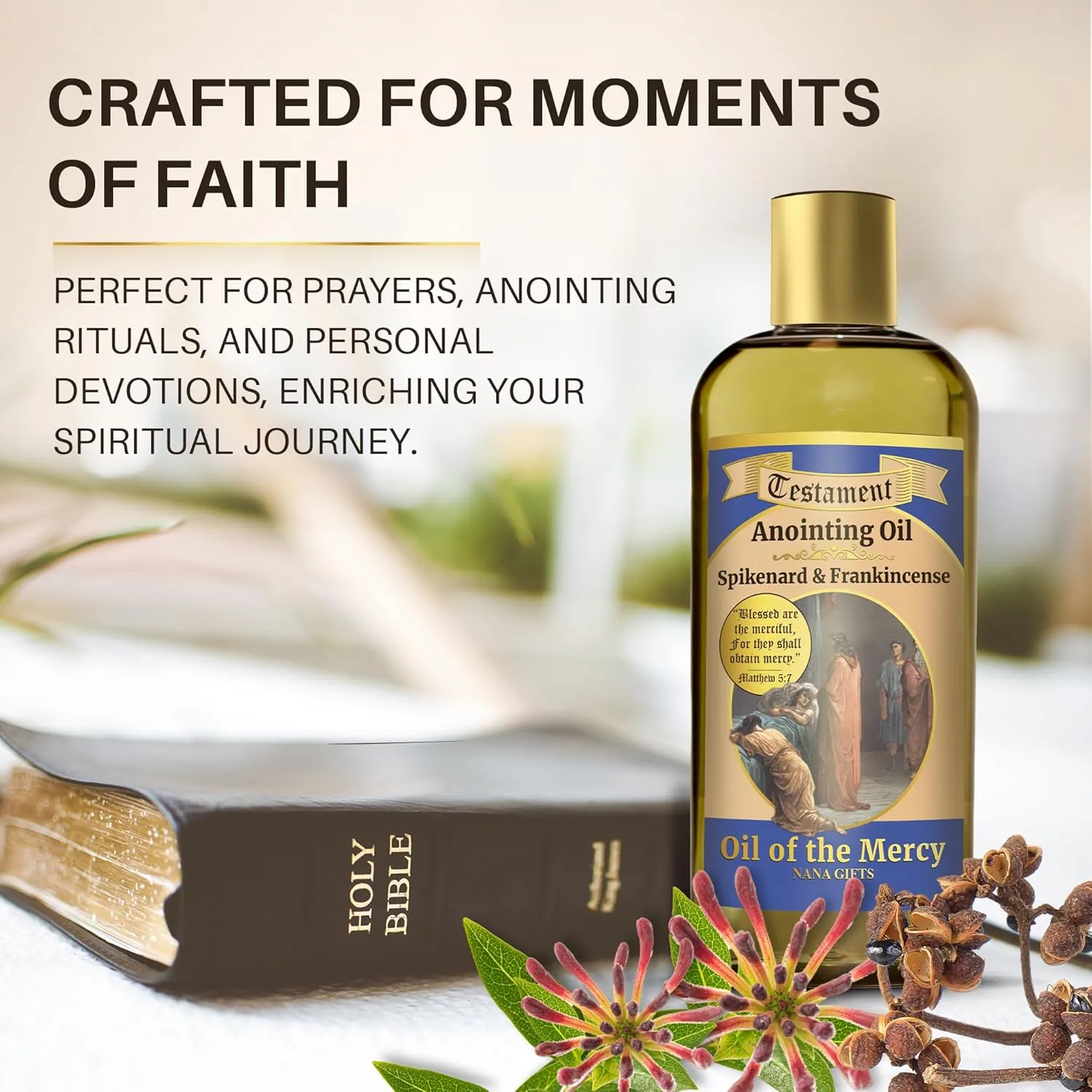 Nana Gifts Testament Anointing Oil, Spikenard and Frankincense, Oil of The Mercy, Excellent Value Large Bottle Size 8.45 fl.oz | 250 ml