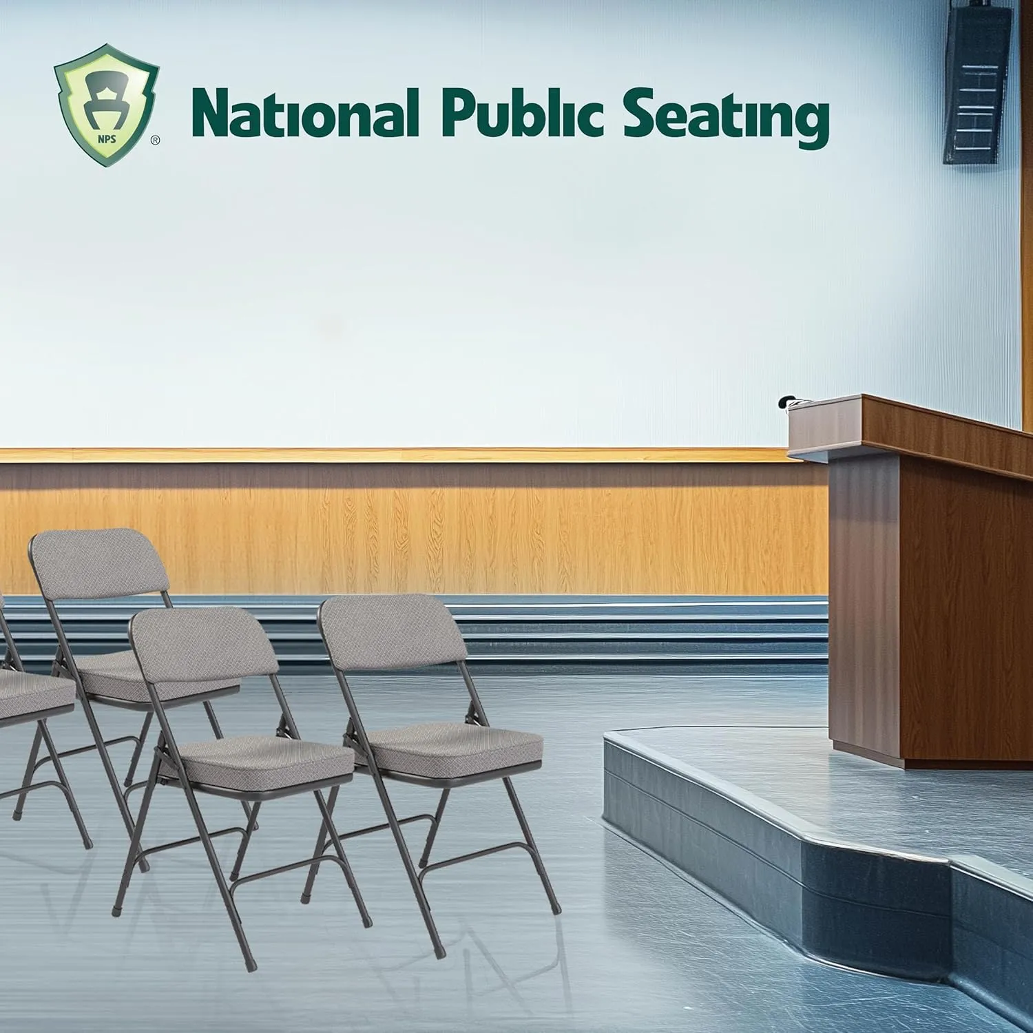 National Public Seating 3200 Series Steel Frame Upholstered Premium Fabric Seat and Back Folding Chair with Double Brace, 300 lbs Capacity, Charcoal Gray/Black (Carton of 2)