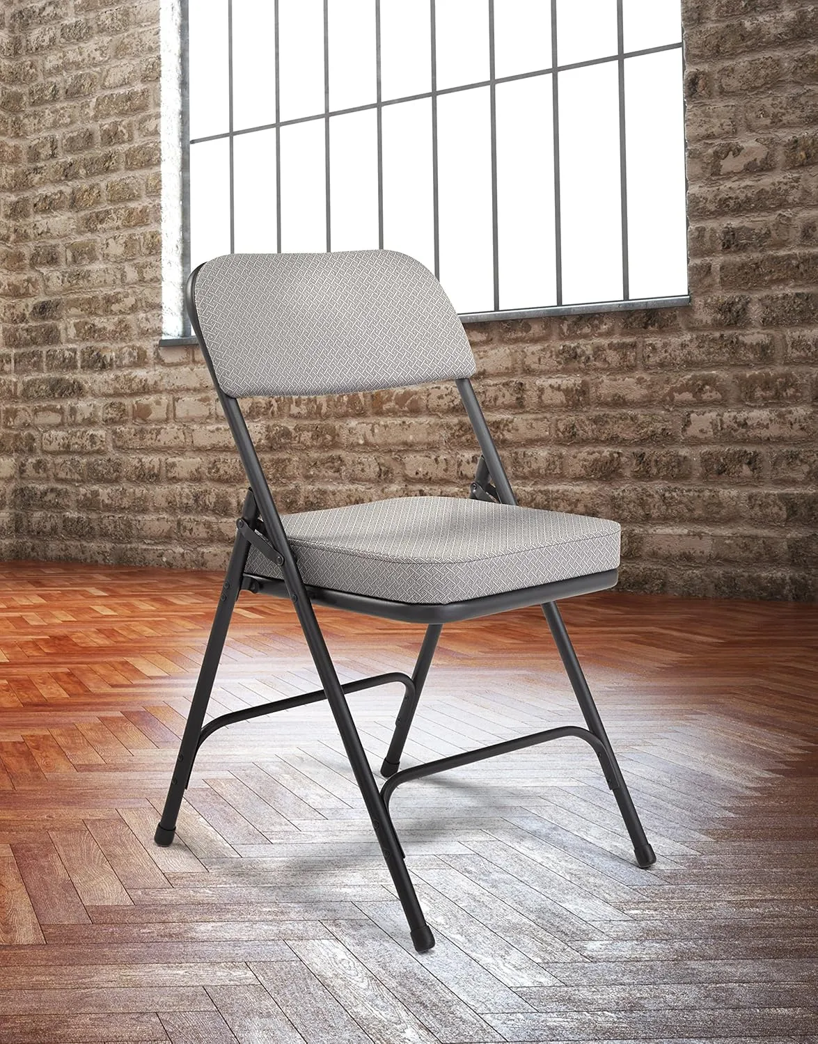 National Public Seating 3200 Series Steel Frame Upholstered Premium Fabric Seat and Back Folding Chair with Double Brace, 300 lbs Capacity, Charcoal Gray/Black (Carton of 2)