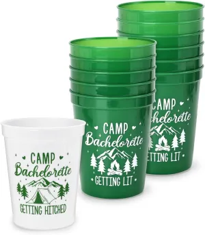 Nefelibata Camp Bachelorette Party Plastic Cups 12PCS Camping Stadium Cups Getting Hitched Bridal Shower Party Favors Decorations Reusable Party Cups Supplies 16OZ