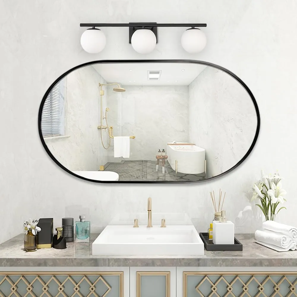 New Bathroom Vanity Light Fixtures 3 Lights Brushed Black Milk White Globe Glass Shade Modern Wall Bar Sconce Over Mirror (Exclude G9 Bulb)