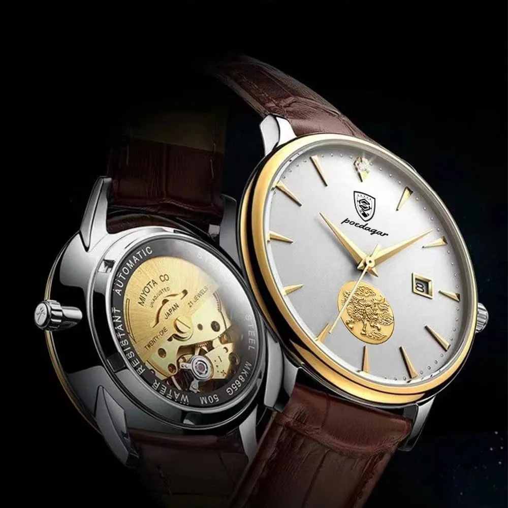 New Classic Automatic Mechanical Men Watch Tourbillon Leather Waterproof Calendar Business Fashion Luxury Men's Watches Luminous Chronograph