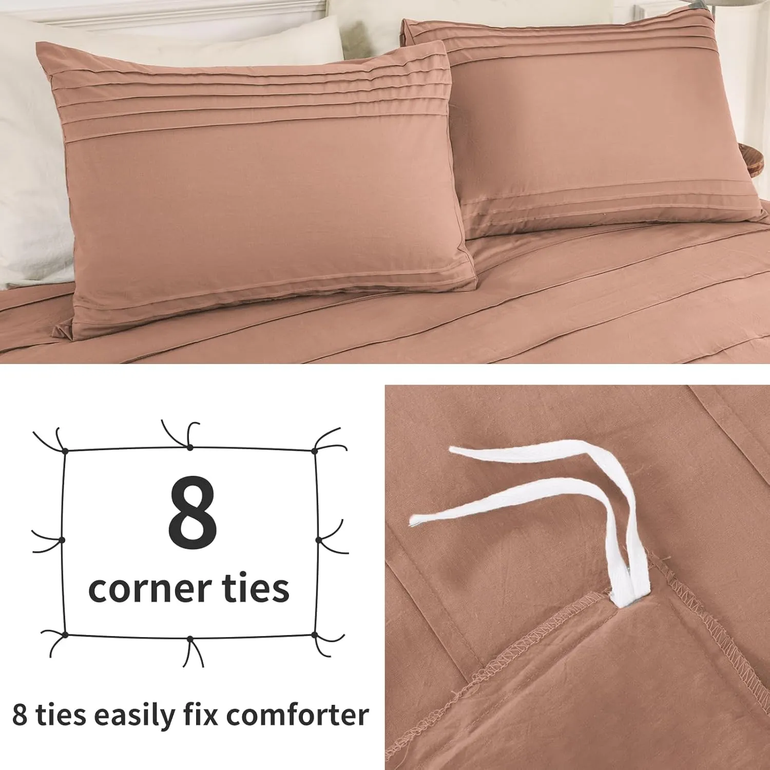 NEXHOME PRO 100% Organic Cotton Duvet Cover Set Full Size Pleated Design,Terracotta Rust Brown, 3pc Bedding Set with Zipper Closure, Soft, Lightweight and Breathable (80"x90", No Comforter)