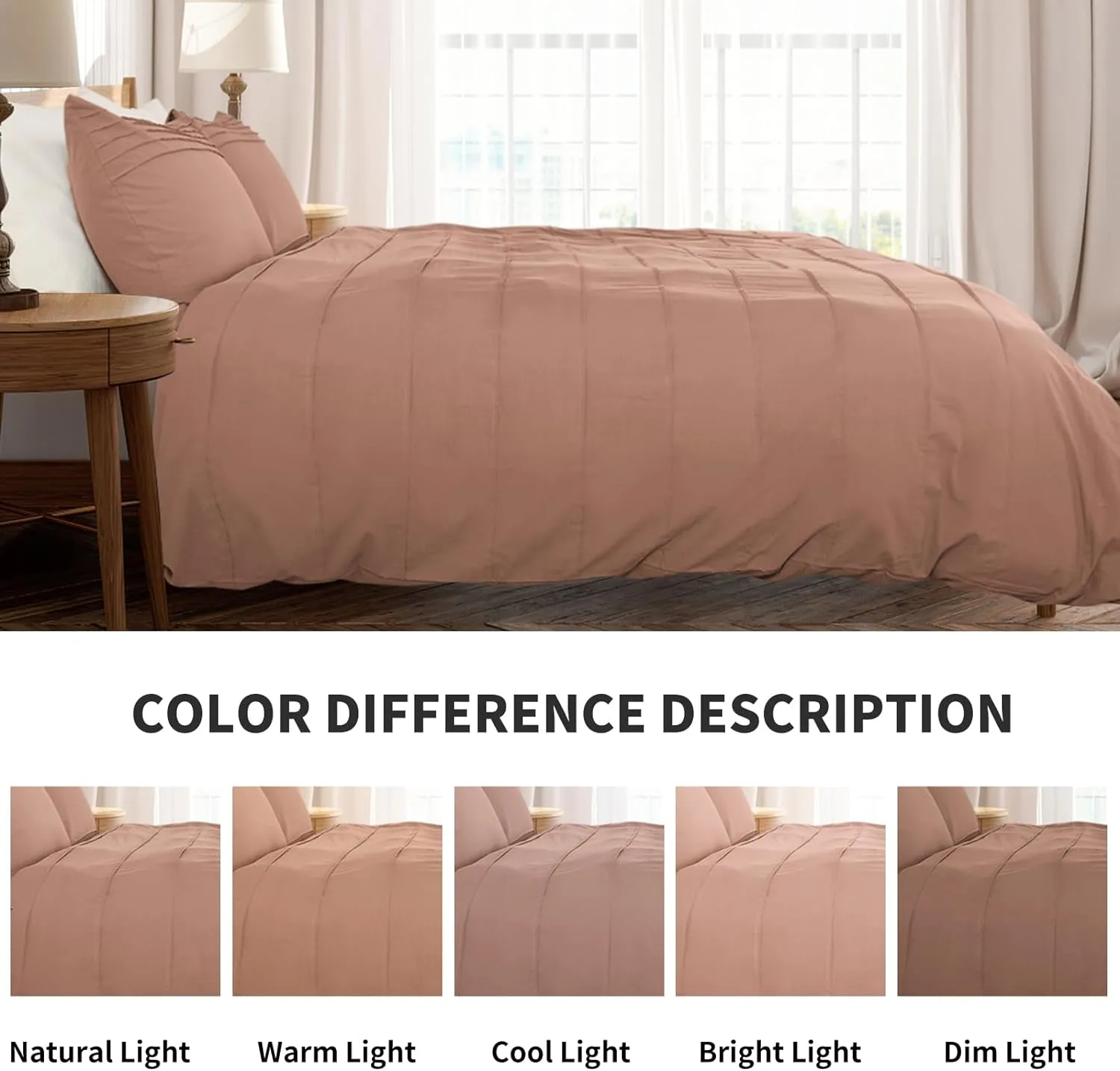 NEXHOME PRO 100% Organic Cotton Duvet Cover Set Full Size Pleated Design,Terracotta Rust Brown, 3pc Bedding Set with Zipper Closure, Soft, Lightweight and Breathable (80"x90", No Comforter)