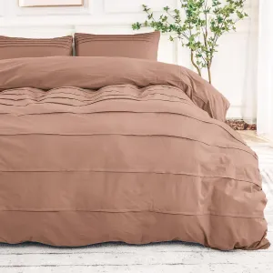NEXHOME PRO 100% Organic Cotton Duvet Cover Set Full Size Pleated Design,Terracotta Rust Brown, 3pc Bedding Set with Zipper Closure, Soft, Lightweight and Breathable (80"x90", No Comforter)