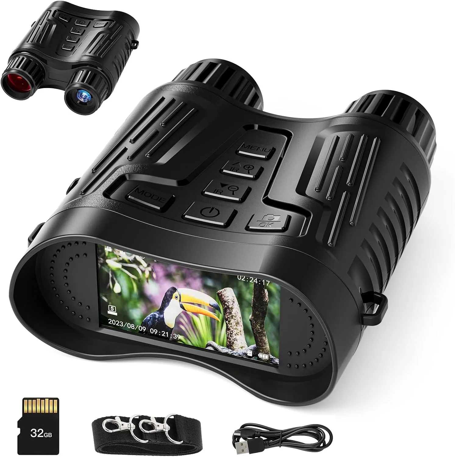 Night Vision Goggles - Digital Infrared Binoculars for Adults 4K Hunting Nightvision Telescope with 7-Brightness Level, 3.2'' HD Screen Tactical Gear Rechargeable IR NVG 32GB Memory Card-Black