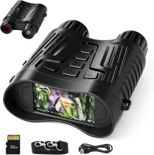 Night Vision Goggles - Digital Infrared Binoculars for Adults 4K Hunting Nightvision Telescope with 7-Brightness Level, 3.2'' HD Screen Tactical Gear Rechargeable IR NVG 32GB Memory Card-Black