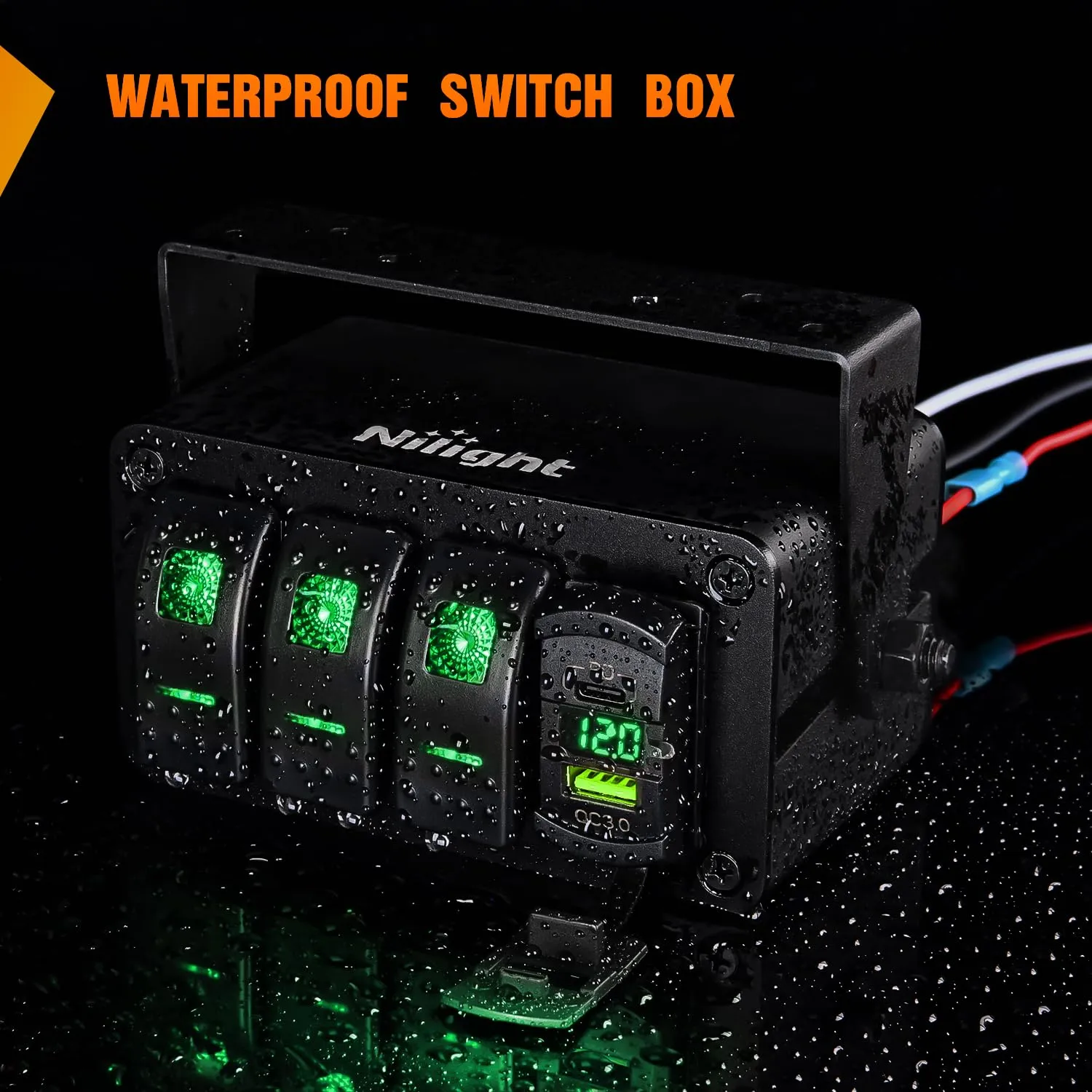 Nilight 3 Gang Rocker Switch Box 12V SPST ON Off Toggle Switches PD Type C and QC USB Charger Voltmeter LED Light Waterproof Aluminum Mount Bracket Panel DIY Stickers for Boat Car RV Truck