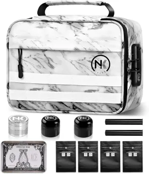 NKTOLEE Smell Proof Bag & Storage Box - Combination Lock, Resealable - Personal Organizer - Marble Case