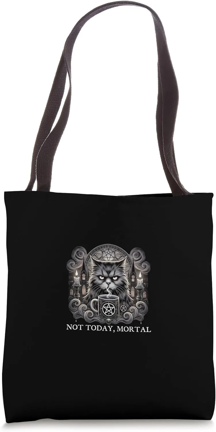 Not Today Mortal Gothic Cat Occult Witchcraft Tote Bag