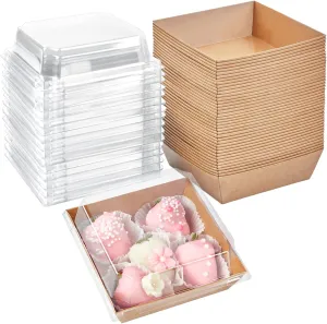 Ocmoiy Kraft Charcuterie Boxes with Clear Lids 4x4 Inch, 50 Pack Brown Square Bakery Cake Slice Boxes with Window, Dessert To Go Containers (50)