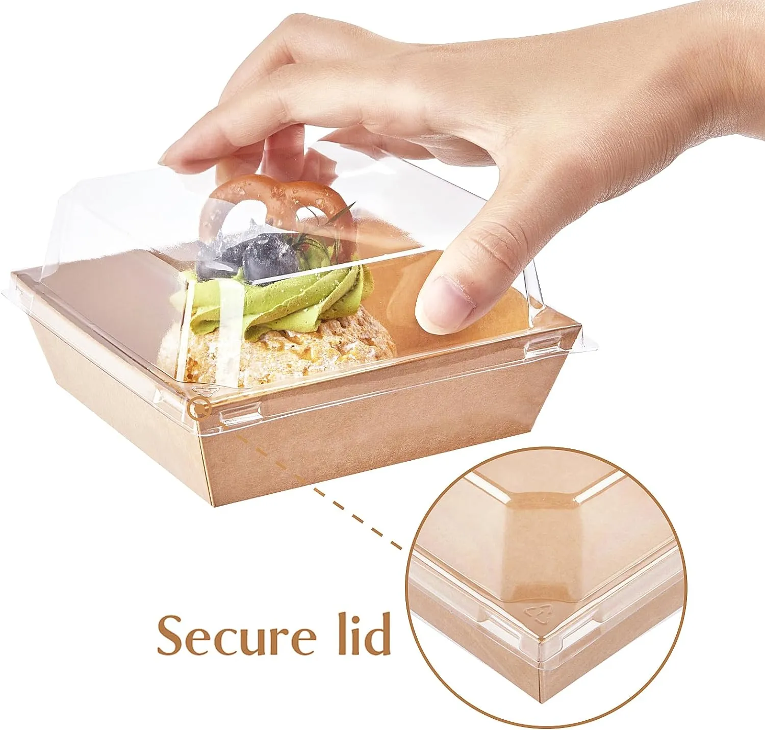 Ocmoiy Kraft Charcuterie Boxes with Clear Lids 4x4 Inch, 50 Pack Brown Square Bakery Cake Slice Boxes with Window, Dessert To Go Containers (50)
