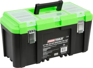 OEMTOOLS 22160 19" Toolbox with Removable Tray, Large Plastic Tool Box With Handle, Multiple Compartment Storage Case With Security Slot for Padlocks, 40 Lbs Maximum Weight