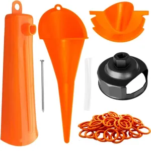 Oil Change Tool Kit for Harley, Primary Case Oil Funnel, Drip-Free Oil Filter Funnel, Crankcase Fill Tool, Oil Filter Wrench, 50 O-Rings for Harley Davidson Accessories