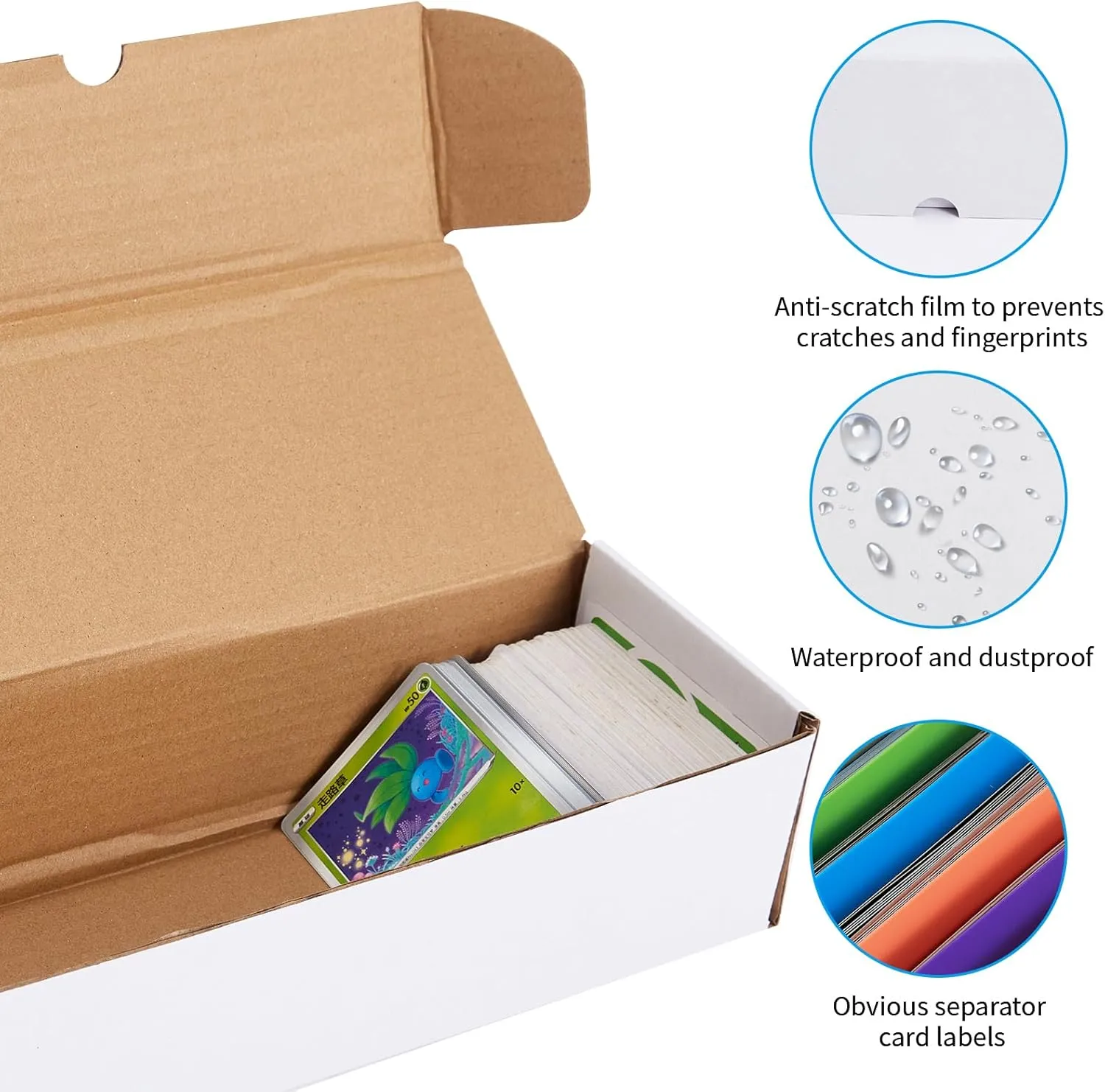 OldPAPA Trading Card Storage Box,Cardboard Sports Game Card Storage Collector Boxes with Dividers,Card Organizer for Basketball Cards,Hold Standard Trading Cards (12-Pack-White-Long Size)