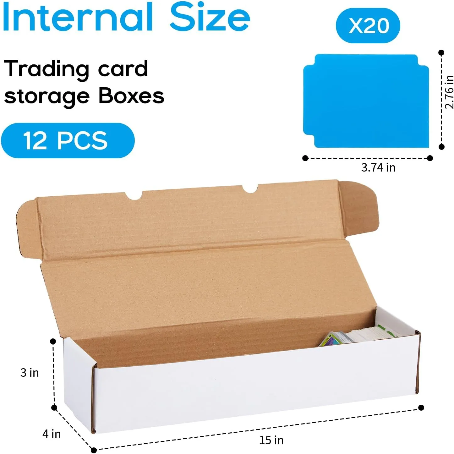 OldPAPA Trading Card Storage Box,Cardboard Sports Game Card Storage Collector Boxes with Dividers,Card Organizer for Basketball Cards,Hold Standard Trading Cards (12-Pack-White-Long Size)