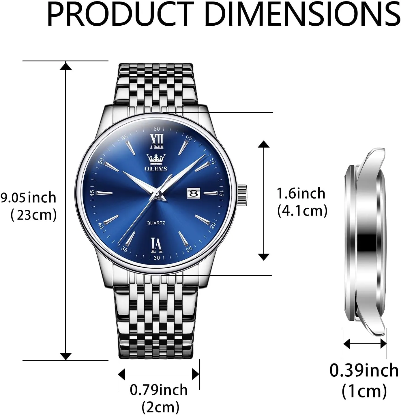 OLEVS Mens Watch Stainless Steel Analog Quartz Watches for Men Day Date Easy Read Diamond Waterproof Dress Luxury Classic Casual Big Face Blue/Black/Gold/Silver Roman Arabic Numerals Men's Wrist Watch