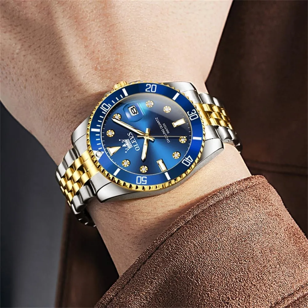 OLEVS Watches for Mens Stainless Steel Dress Mens Watches with Date Luxury Diamond Big Face Waterproof Blue/Black/Green/Gold/Red Dial Relojes para Hombres