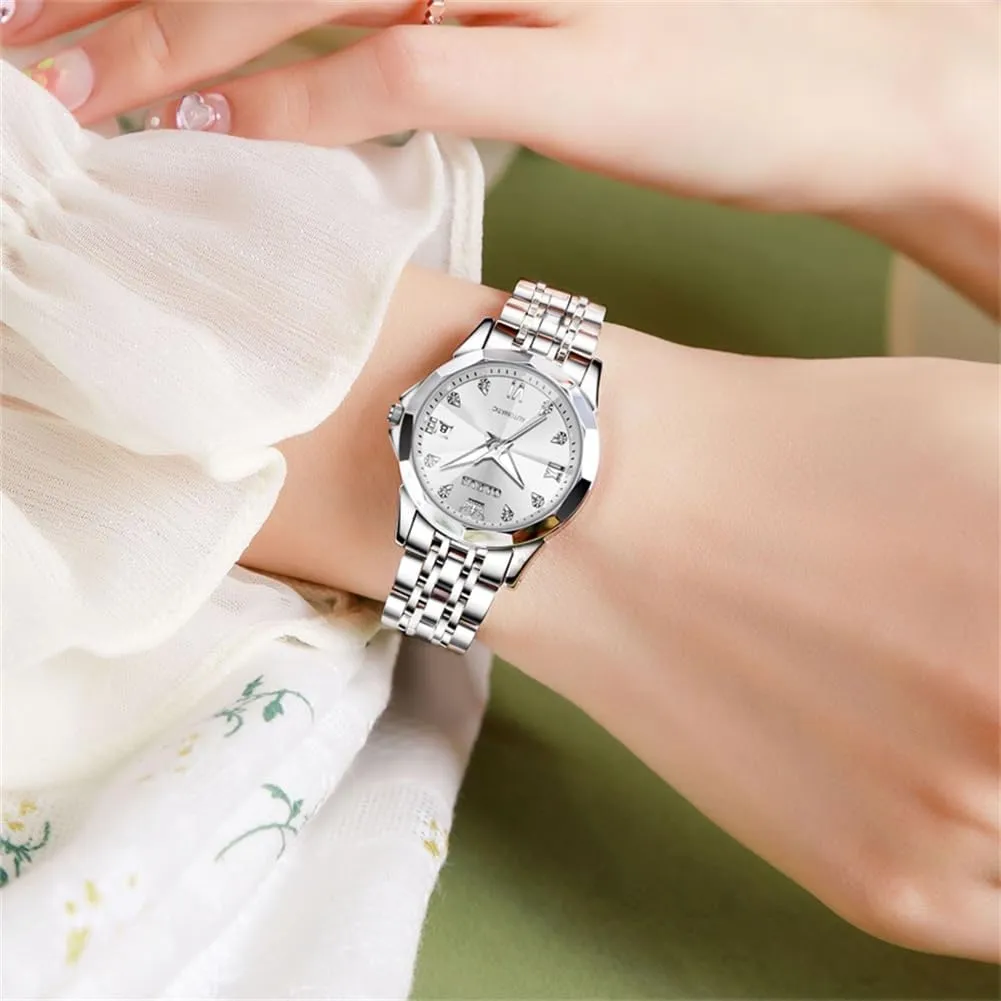 OLEVS Womens Automatic Watches Diamond Stainless Steel Self Winding Ladies Dress Wrist Watches Luminous Waterproof