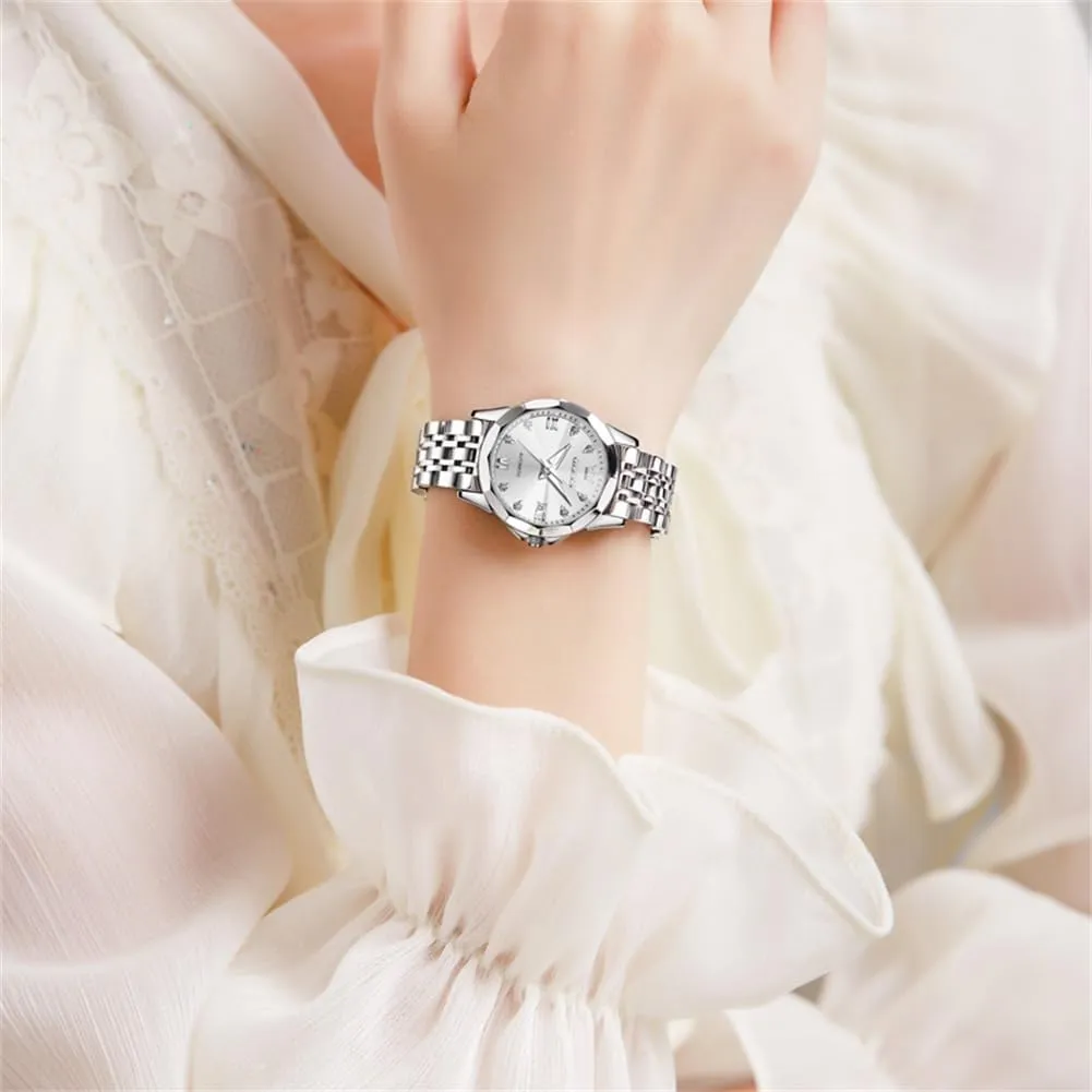 OLEVS Womens Automatic Watches Diamond Stainless Steel Self Winding Ladies Dress Wrist Watches Luminous Waterproof