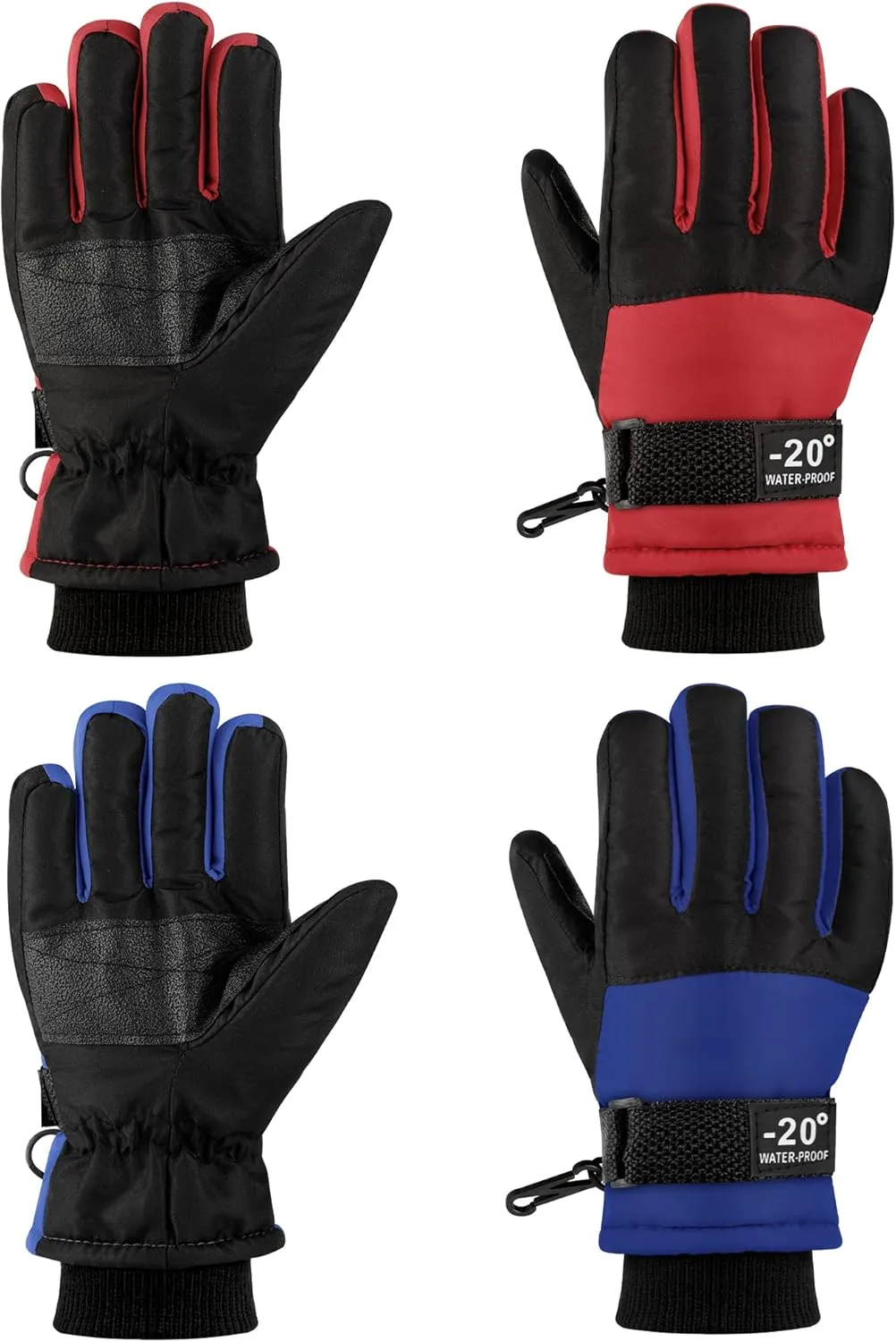 ONESING Snow Gloves for Kids - 2 Pair Windproof Ski Gloves Ages 3-12 for Boys & Girls