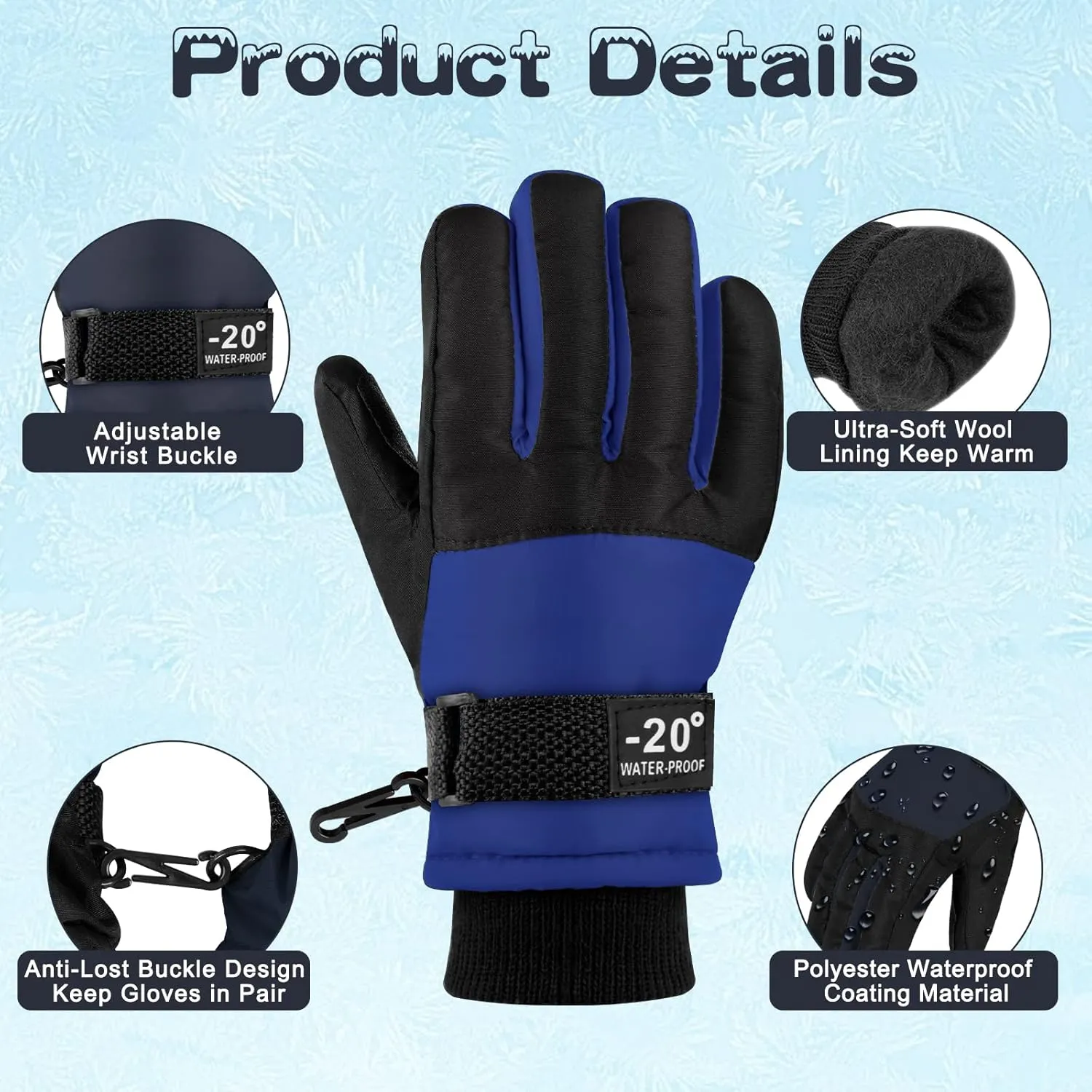 ONESING Snow Gloves for Kids - 2 Pair Windproof Ski Gloves Ages 3-12 for Boys & Girls