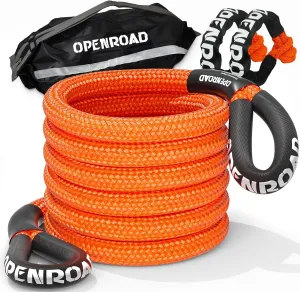 OPENROAD Kinetic Recovery Tow Rope, 36000 Lbs (1in x 30ft Orange with Soft Shackle) Extreme Duty 35% Elasticity Energy Offroad Snatch Strap, Vehicle Recovery Kit for Jeep Car Truck ATV UTV SUV