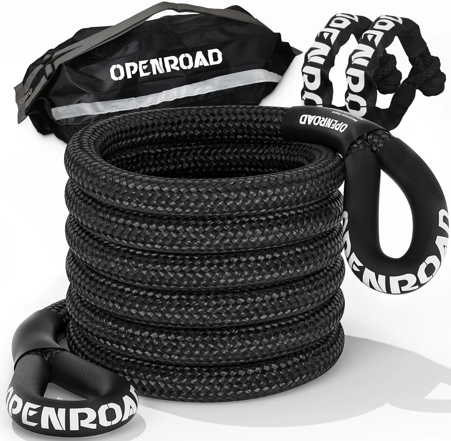 OPENROAD Kinetic Recovery Tow Rope, 36000 Lbs (1in x 30ft with Soft Shackle) Extreme Duty 35% Elasticity Energy Offroad Snatch Strap, Vehicle Recovery Kit for Jeep Car Truck ATV UTV SUV