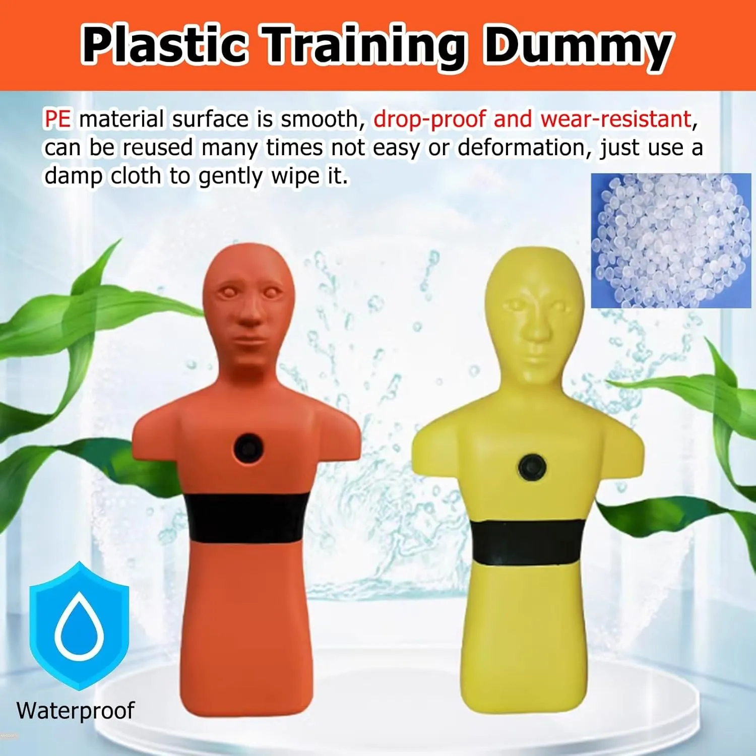 Orange & Yellow Water Emergency Drill Dummy for Training, Large Fire Training Drill Dummys with 3 Water Filling Holes, 1m Swimming Teaching Tools for Kids/Adults(Orange)