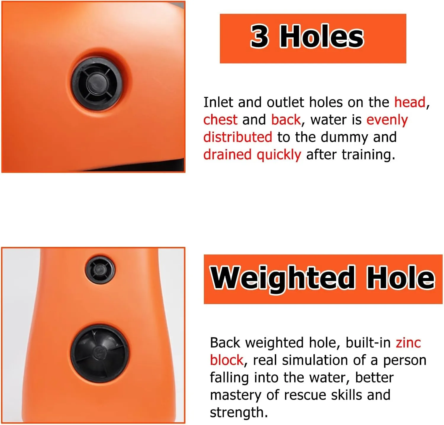 Orange & Yellow Water Emergency Drill Dummy for Training, Large Fire Training Drill Dummys with 3 Water Filling Holes, 1m Swimming Teaching Tools for Kids/Adults(Orange)
