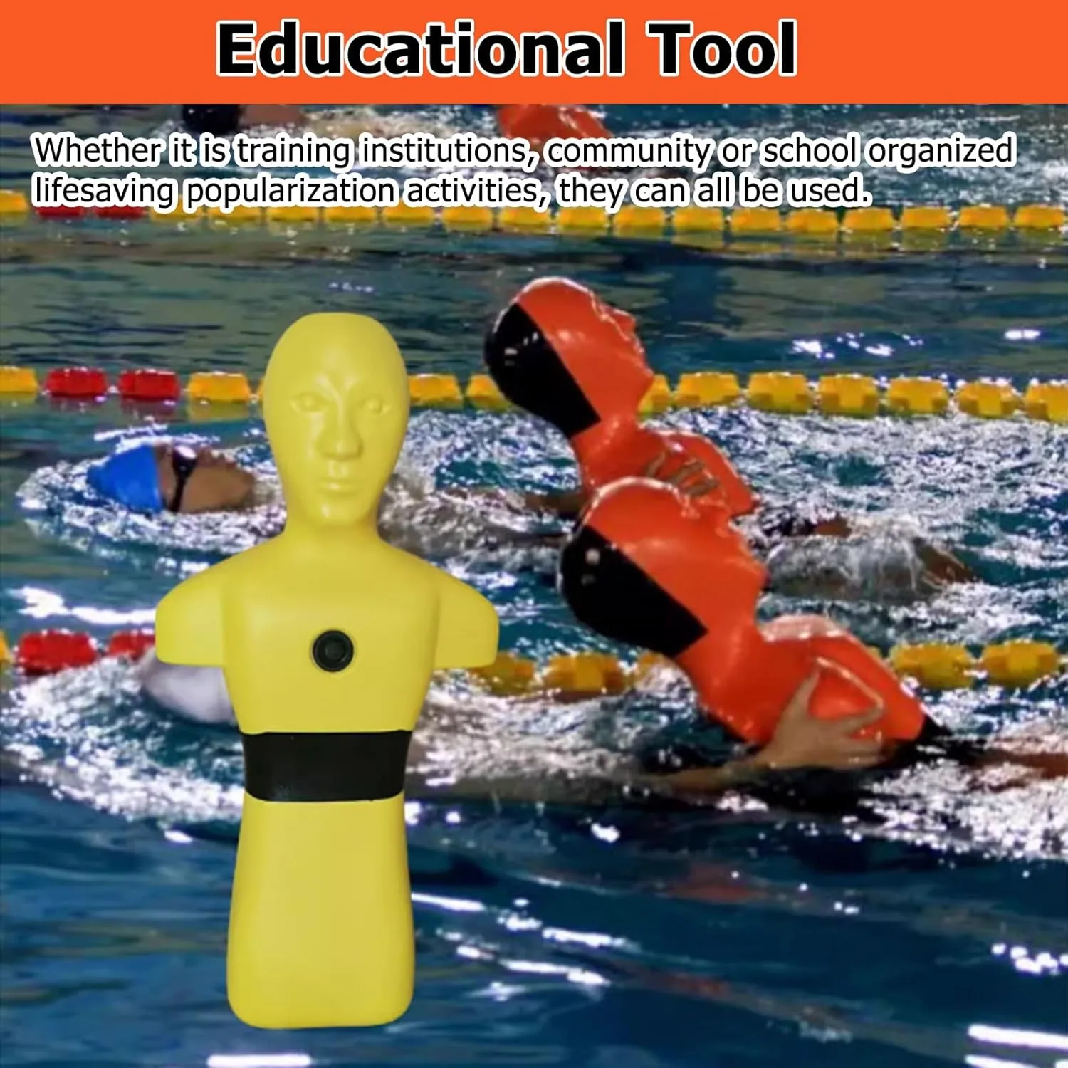 Orange & Yellow Water Emergency Drill Dummy for Training, Large Fire Training Drill Dummys with 3 Water Filling Holes, 1m Swimming Teaching Tools for Kids/Adults(Orange)