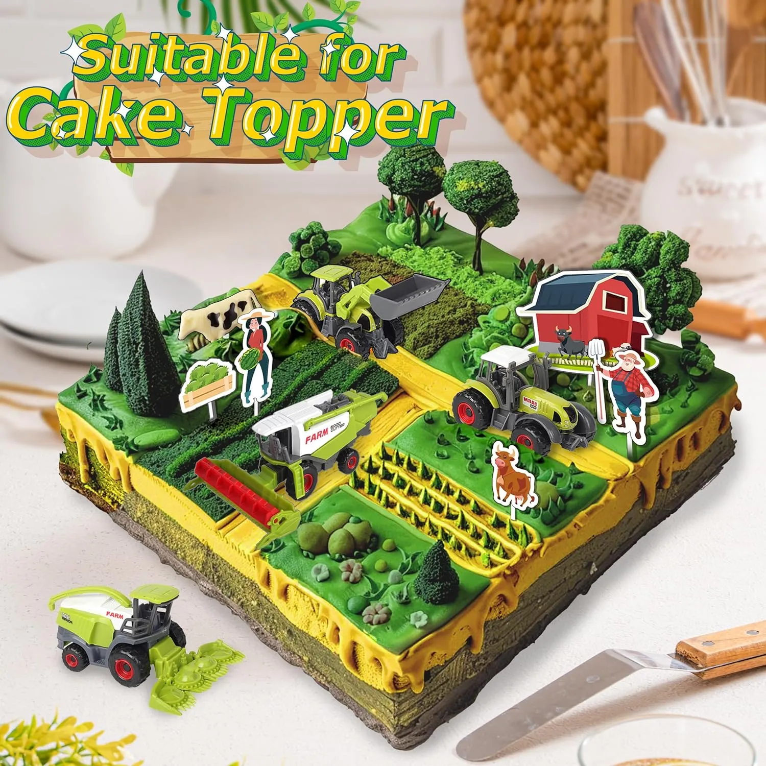 Oriate Kids Farm Toys Realistic Tractor Vehicle Playset, Diecast Car Set Educational Mini Farm Animals with Flatbed Trailer, Birthday Gift for Children 3 Year Old