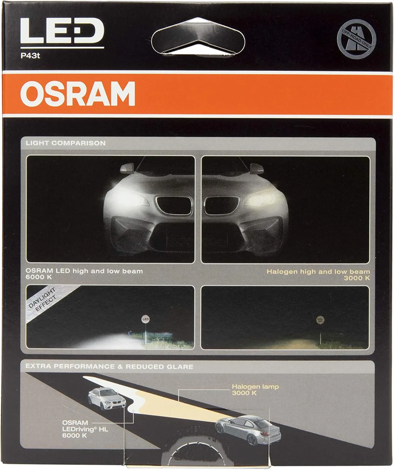 OSRAM LEDriving® HL Gen2, ≜H4, LED High/Low Beam Lamps, Off-road only, non ECE, Folding Carton box (2 units), white