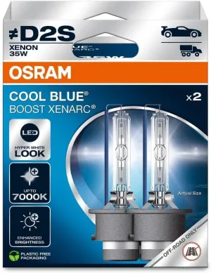 OSRAM XENARC® Cool Blue Boost, D2S, Xenon Headlight Lamps, 7000K, Hanging folding box (2 lamps), offroad use only
