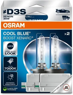 OSRAM XENARC® Cool Blue Boost, D3S, Xenon Headlight Lamps, 7000K, Hanging folding box (2 lamps), offroad use only