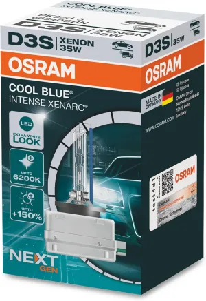 OSRAM XENARC COOL BLUE INTENSE D3S,  150% more brightness, up to 6,200K, xenon headlight lamp, LED look, folding box (1 lamp) 1 piece, 66340CBN