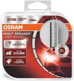 OSRAM XENARC NIGHT BREAKER LASER D1S, 200% more brightness, HID xenon bulb, discharge lamp, 66140XNL, folding box (1 lamp)