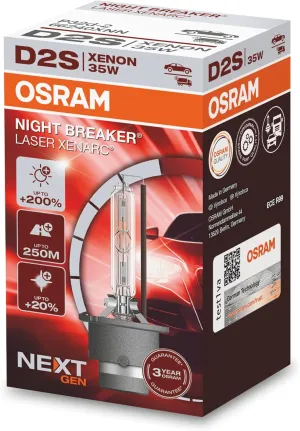 OSRAM XENARC NIGHT BREAKER LASER D2S, Next Generation, 200% more brightness, HID xenon bulb, 66240XNN, folding box (1 lamp), white