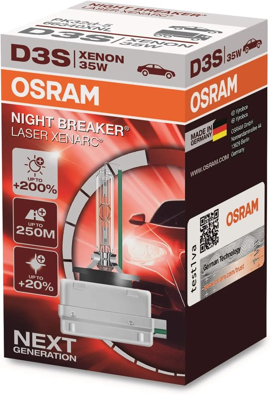 OSRAM XENARC NIGHT BREAKER LASER D3S, 200% more brightness, HID xenon bulb, discharge lamp, 66340XNL, folding box (1 lamp)