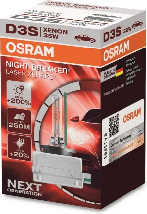 OSRAM XENARC NIGHT BREAKER LASER D3S, 200% more brightness, HID xenon bulb, discharge lamp, 66340XNL, folding box (1 lamp)