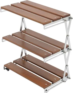 Outdoor Camping Bowls Storage Rack, Multi-Function Household Storage Shelf, 3-Tier Natural Wood Desktop Organizing Rack for BBQ, Camping, and Kitchens