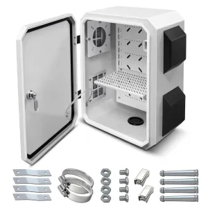 Outdoor Electrical Box, Cold-Rolled Steel Plate, Aluminum Alloy Back Beam, One-Piece Ventilation Design, IP65 Waterproof, Wall/Pole Mounted (15.7" x 11.8" x 7.9")