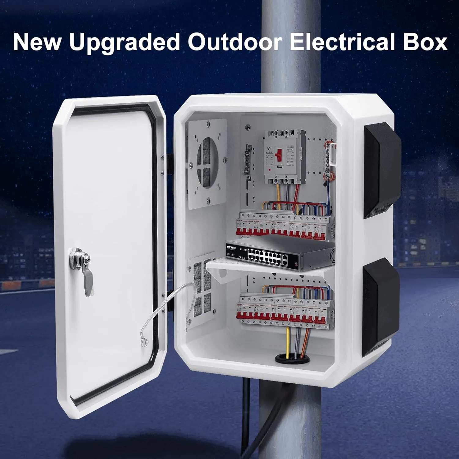 Outdoor Electrical Box, Cold-Rolled Steel Plate, Aluminum Alloy Back Beam, One-Piece Ventilation Design, IP65 Waterproof, Wall/Pole Mounted (15.7" x 11.8" x 7.9")