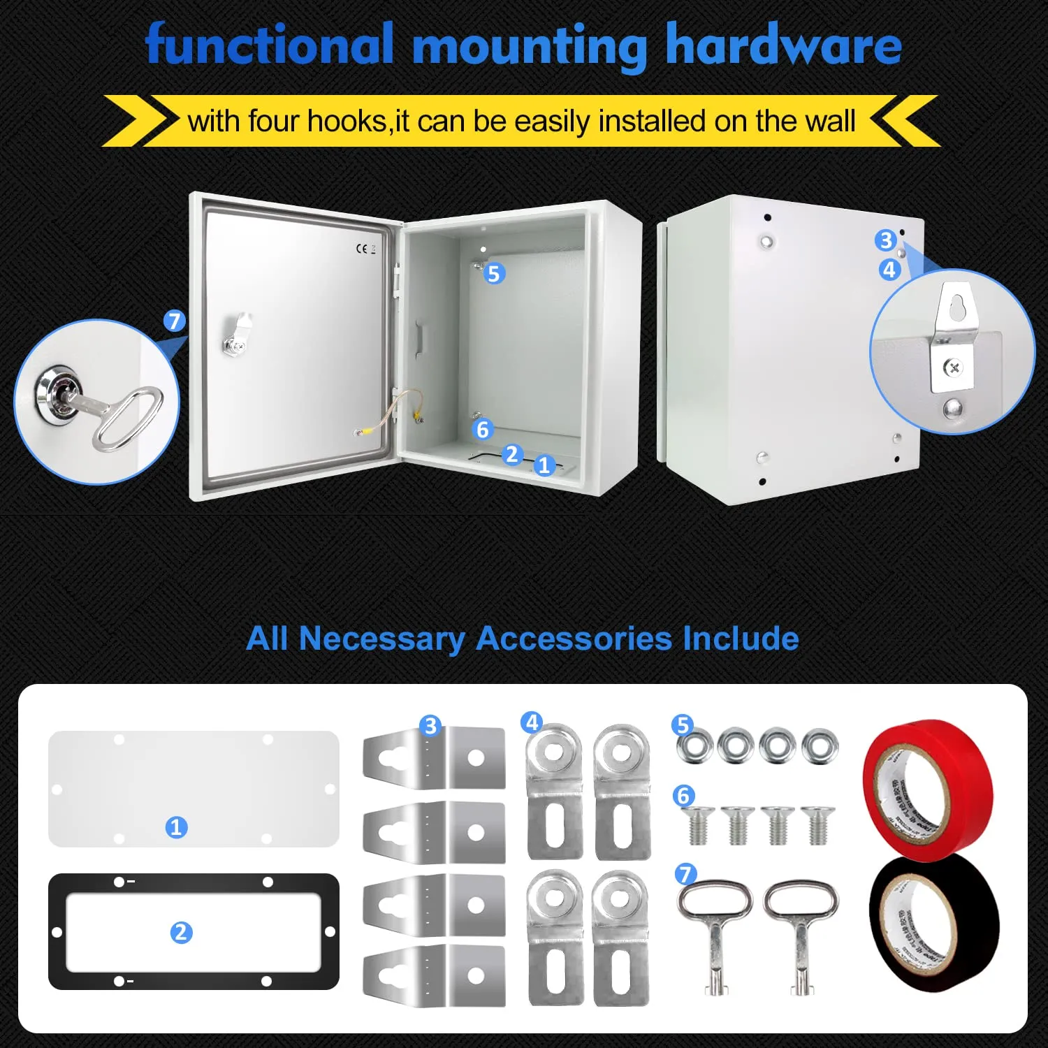 Outdoor Electrical Box, Steel Junction Box 12 x 12 x 8'', NEMA 4X Electrical Enclosure Box IP66 Waterproof & Dustproof, Universal Electrical Project Box with Lock & Mounting Plate