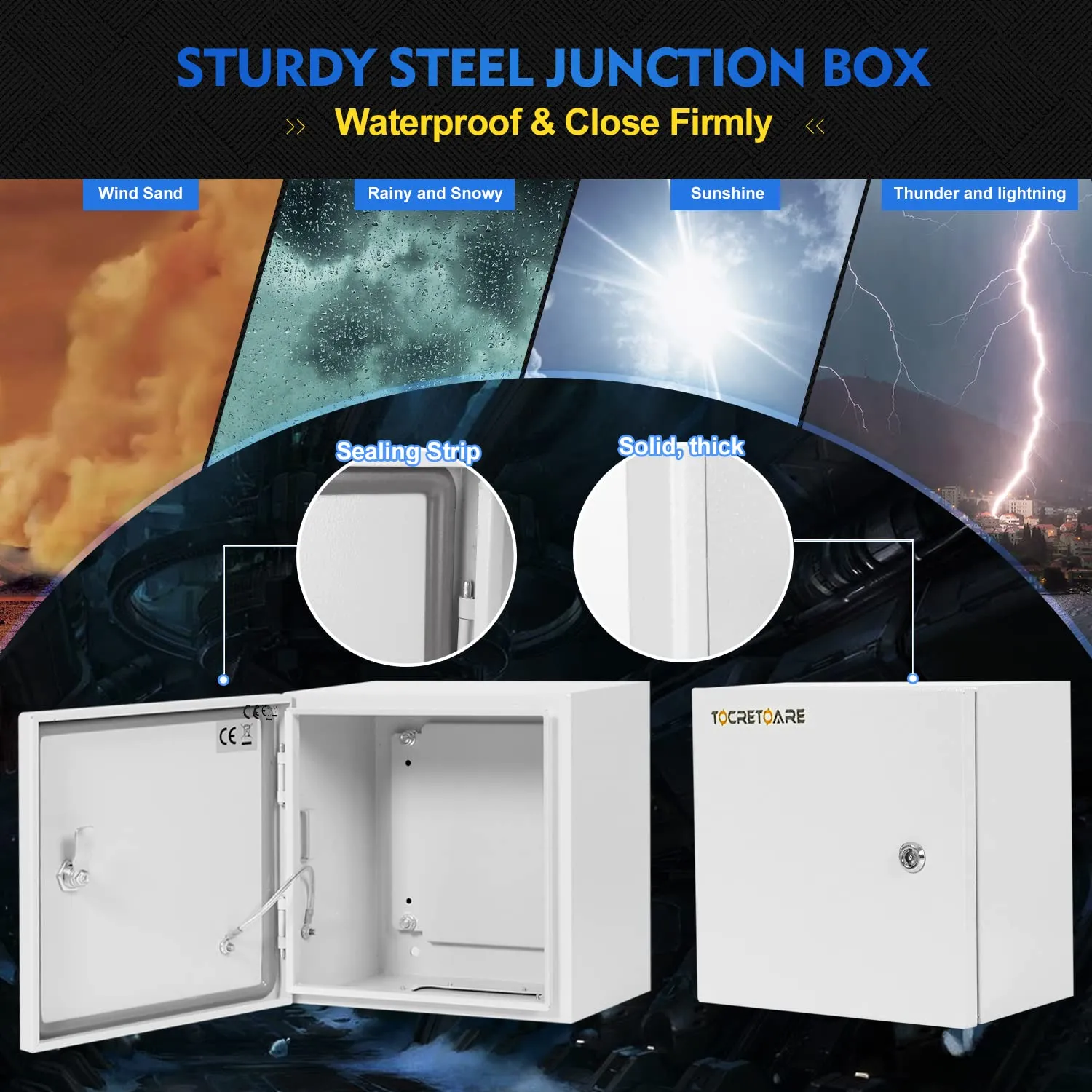 Outdoor Electrical Box, Steel Junction Box 12 x 12 x 8'', NEMA 4X Electrical Enclosure Box IP66 Waterproof & Dustproof, Universal Electrical Project Box with Lock & Mounting Plate