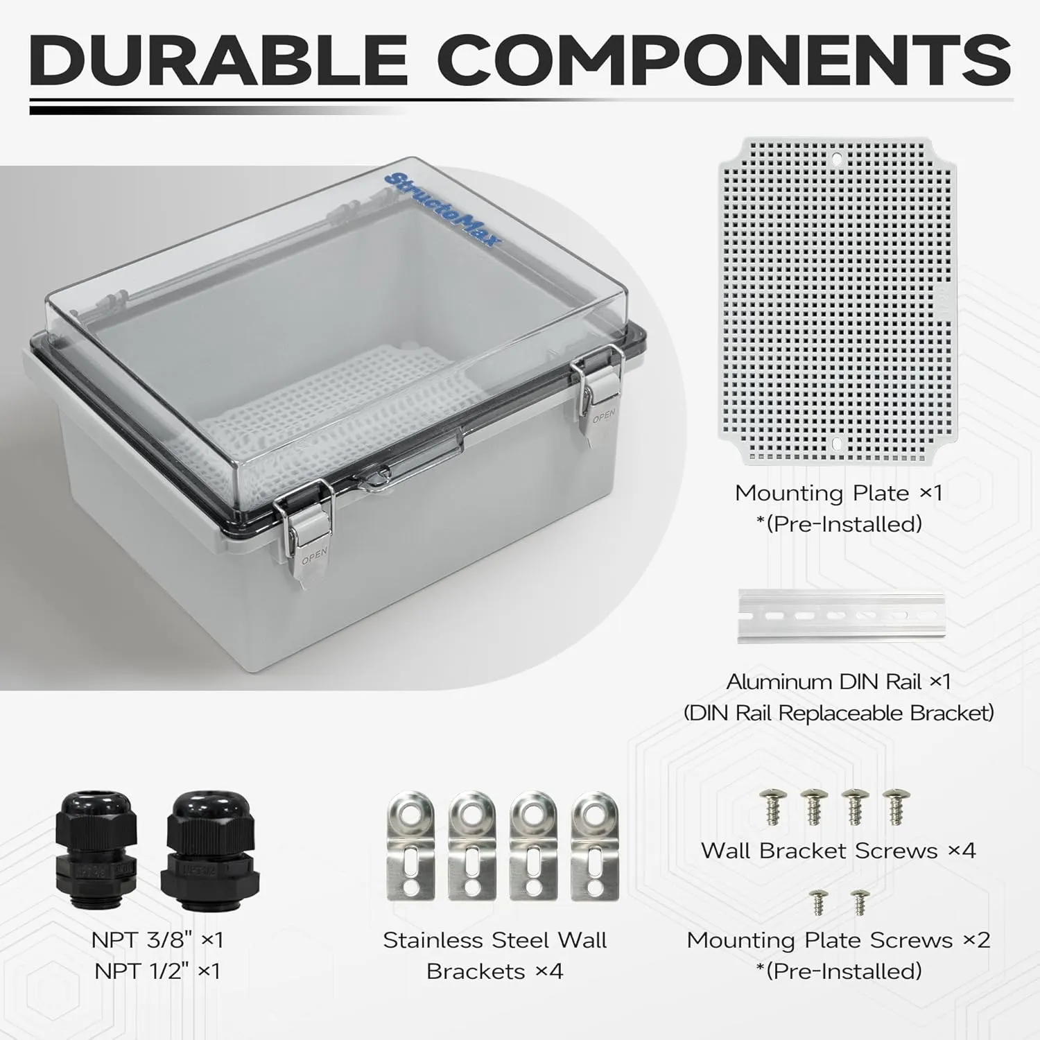 Outdoor Electrical Junction Box | IP67 Waterproof | Resistant ABS Material with Clear UV Coating Cover | Weatherproof Box for Outdoor, Garden, Deck, Patio