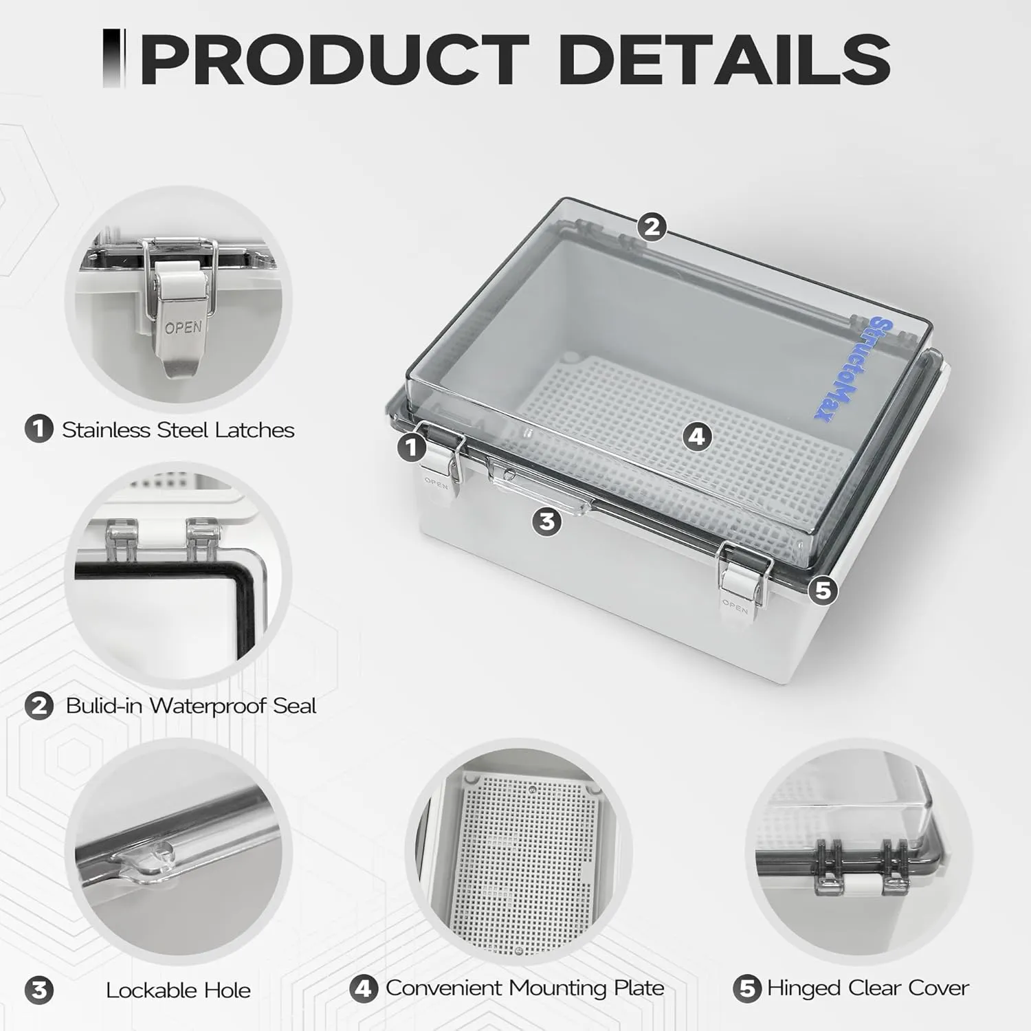Outdoor Electrical Junction Box | IP67 Waterproof | Resistant ABS Material with Clear UV Coating Cover | Weatherproof Box for Outdoor, Garden, Deck, Patio