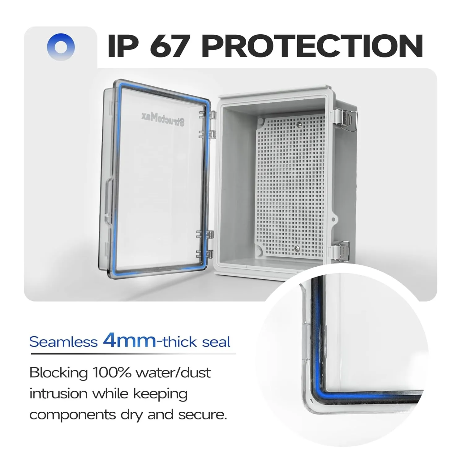 Outdoor Electrical Junction Box | IP67 Waterproof | Resistant ABS Material with Clear UV Coating Cover | Weatherproof Box for Outdoor, Garden, Deck, Patio