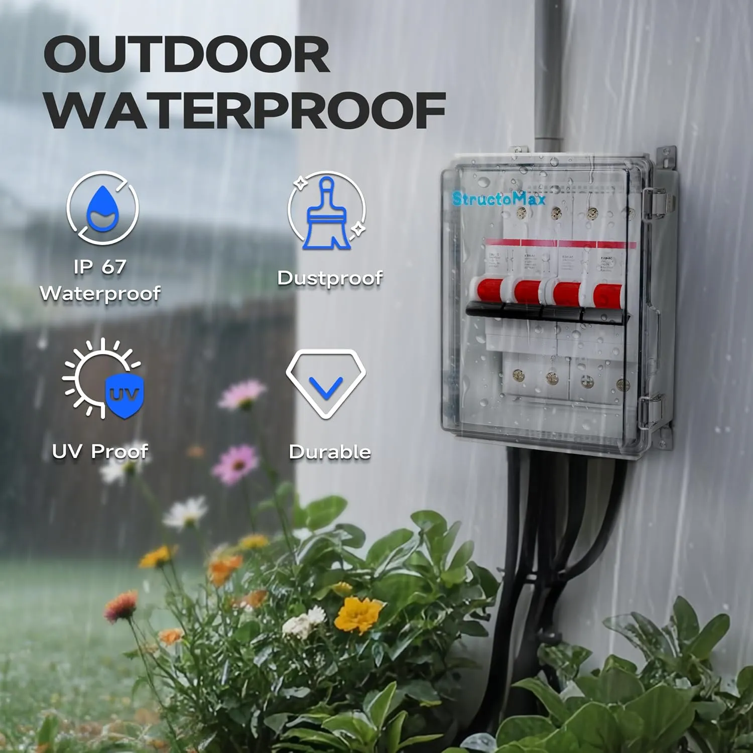 Outdoor Electrical Junction Box | IP67 Waterproof | Resistant ABS Material with Clear UV Coating Cover | Weatherproof Box for Outdoor, Garden, Deck, Patio